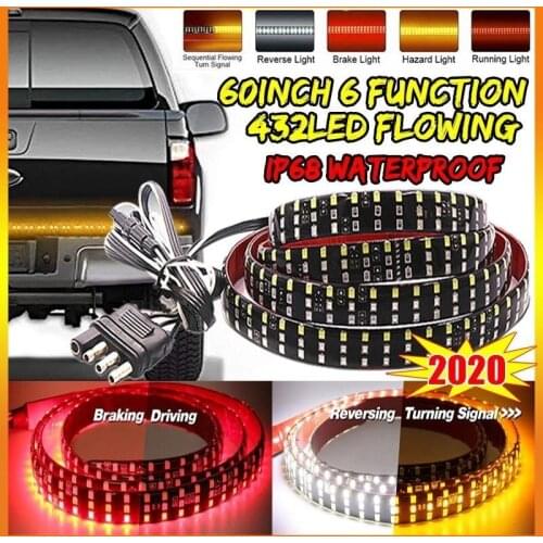 60 Inch Waterproof 90LED 432LED(Optional) Light Bar Pickup Truck Strip Tailgate Light Bar 6 Functions 3-Row Reverse Brake Stop C