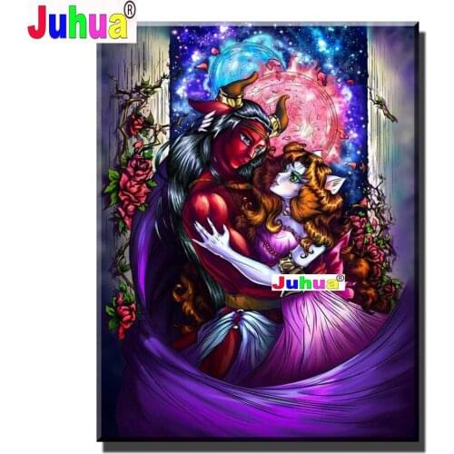 5D DIY Diamond Painting Anime Girl with Beast Full square Round Embroidery Rhinestone fantasy art Cartoon Home Decoration