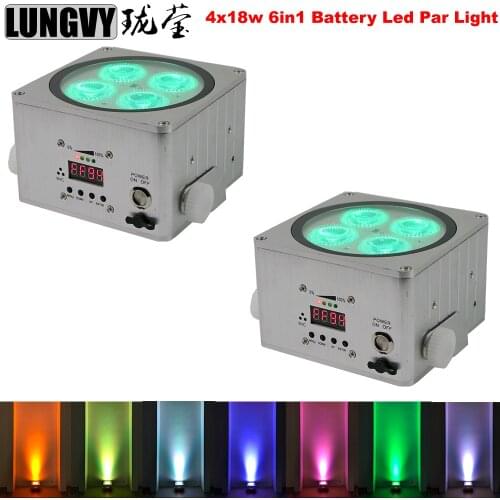 Free Shipping 2pcs/Lot 4*18W 6in1 RGBAW UV Professional Stage Lights Led Uplight Led Par Battery Led Par Can DMX Wireless Flat