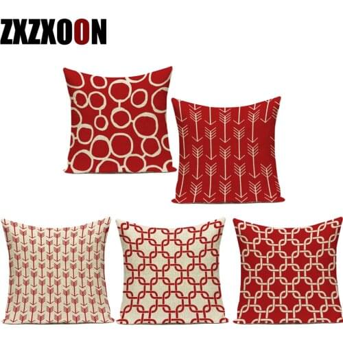 Red Color Simple Geometric Stripe Line Wave Decorative Pillows Sofa Cushion Cover Home Decor for Living Room Pillowcase Cover