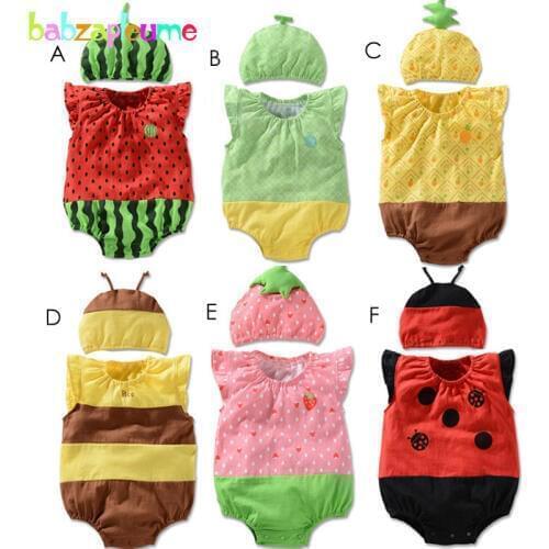 2Piece/0-18Months/Summer Baby Bodysuits+Hats Cartoon Cute Cotton jumpsuit Infant Boys Girls Clothes Newborn Clothing Sets BC1196