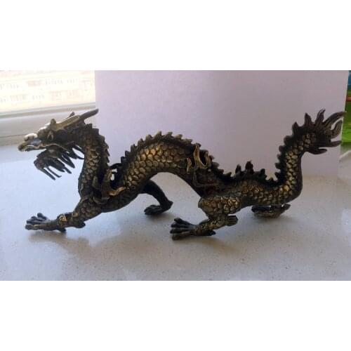 Long 11 inch Metal crafts Decoration Chinese Brass Carved Dragon Statue/Chinese dragon Sculpture Free shipping