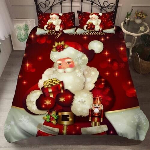 Fanaijia RED Christmas Bedding Set Cartoon Santa Claus Duvet Cover Set Kids New Years Gift comforter set