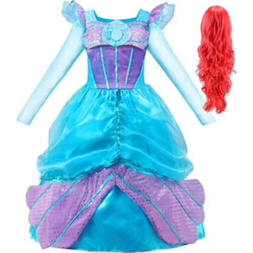 FINDPITAYA Little Girls Mermaid Arie Dress Clothes Kids Long Sleeve Sequins Princese Party Cosplay Costume Halloween Ball Gown