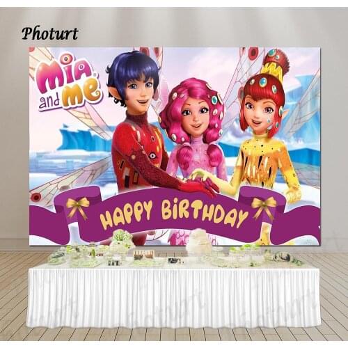 PHOTURT Mia and Me Backdrop Kids Birthday Party Supply Background Pink Fairy Maiden Ribbon Vinyl Photo Banner Decorate Props