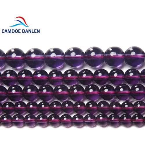 CAMDOE DANLEN Smooth Purple Crystal Glass Round Beads Strand 6 8 10 12 MM Fit Diy Beads For Jewelry Making Findings Accessories