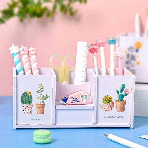 Creative Fashion Cute Pen Holder Case Student Female Ins Kawai Sticker Desktop Decoration Stationery Desk Organizer Storage Box