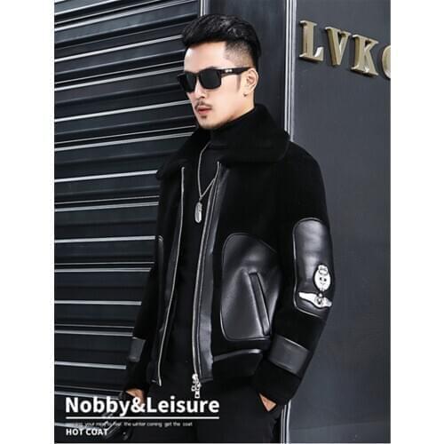 New Wool Fur Jacket Male Sheep Shearing Winter Motorcycle Fur Jacket Real Fur Coat Men