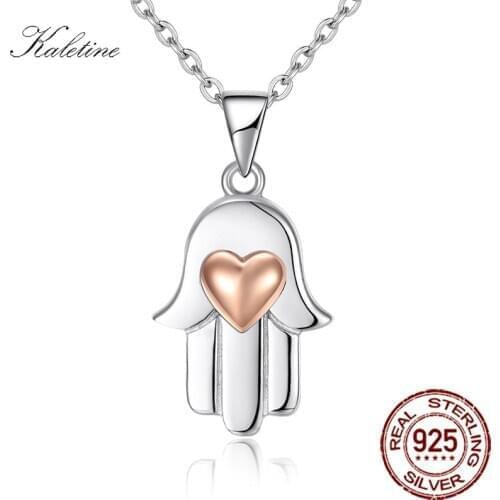 KALETINE Fashion Sterling 925 Silver Heart Necklace Lucky Hamsa Hand Charm Pendants Necklaces Women Jewelry Wholesale KLTN075