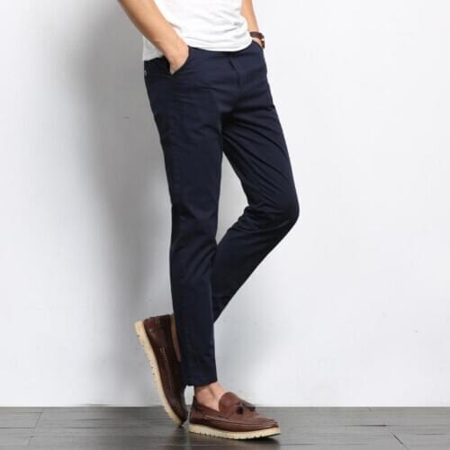Men Casual Solid Color Elastic Pockets Thin Long Straight Trousers Suit Pants 2020