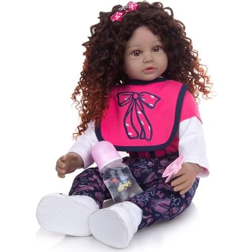 KEIUMI 24 inch Soft Silicone Reborn Baby Doll Lifelike bebe Reborn Menina Long curly wig Kids Playmate Birthday Surprise