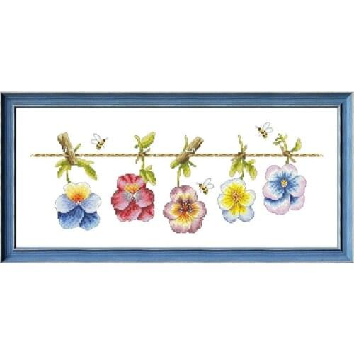 Flowers hanging on the rope cross stitch kit18ct 14ct 11ct unprint white aida fabric cotton silk thread embroidery craft set
