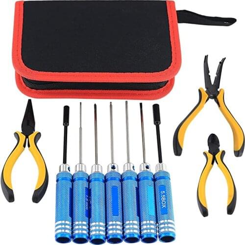 10-in-1 RC Tools Kits Box Set Screwdriver Pliers Hex Sleeve Socket Repair for RC Car Boat Quadcopter Helicopter Multirotors Mode