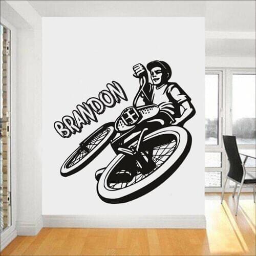 Mountain Bike Wall Decal Personalised Custom Name Vinyl Window Stickers Kids Boys Bedroom Playroom Home Decor Art Wallpaper E373