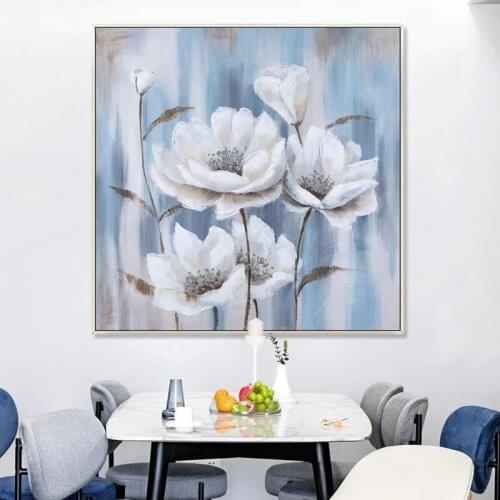 White Flowers Canvas Wall Art Poster Oil Painting Modern Nordic Wall Pictures Living Room Bedroom Decor No Frame