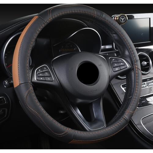 Genuine Leather Car Steering Wheel Cover Cowhide for Renault Ford Lada Opel VW Fiat Skoda Mazda Toyota 37-38cm Steering Wheel