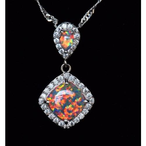 2017 New Arrival Orange Fire Opal Pendant Necklace with Free Wave Chain
