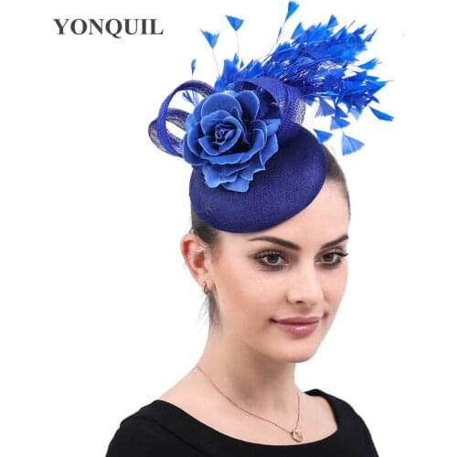 Charming Imitation Sinamay Ladies Fascinator Wedding Hats Royal Floral With Feathers Headwear Hair Clips Occasion Church Event