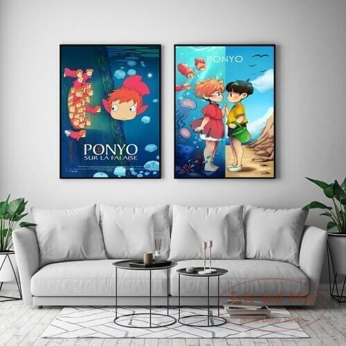 Ponyo On TYhe Cliff Classic Cartoon Movie Japan Anime Prints Wall Pictures for Living Room Decoration Home Decor
