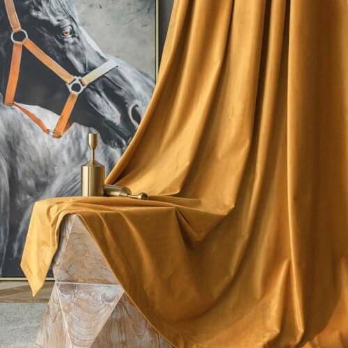 Luxury High-end Retro Curtains Turmeric Gold Color Curtains for Bedroom Velvet Blackout Curtains for Living Room Window Drapes