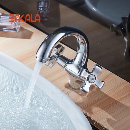 Luxury Bathroom Vessel Faucet Chrome Finish Spout Double Cross Handles Bathroom Basin Faucets Deck Mount BR-9133
