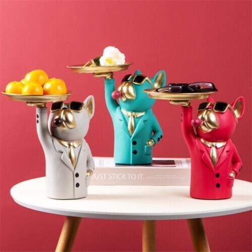 Nordic Cartoon Bulldog Dog Luxury Christmas Gift Key Fruit Food Storage Tray Decoration Crafts Ornament Garden Home Office