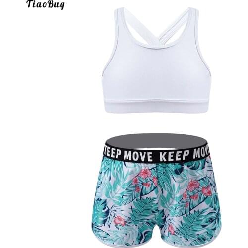 TiaoBug 2Pcs Kids Girls Sport Suit U Neck Straps Cut Out Back Bras Tops And Shorts Set Sportswear For Gym Yoga Dance Workout