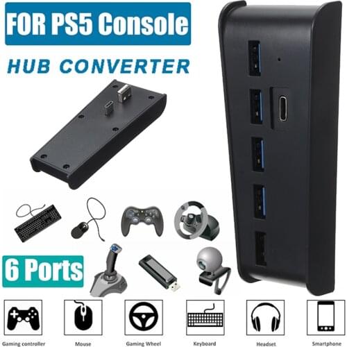 New Arrival USB Type-C Hub for Sony PlayStation 5 Black 6 Ports USB Chargers Adapter High Speed Charger Expansion Splitter