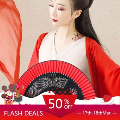 Long Bone Hand-Painted Fan Womens Ancient Fan Folding Fan Womens Chinese Style Folding Fan Hanfu Ancient Fan