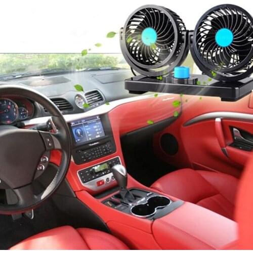 12V/24V Car Truck Fan 360 Degree Rotatable 2 Speed Dual Head Car Auto Cooling Fan Air Circulator Fan For Van SUV Car Interior