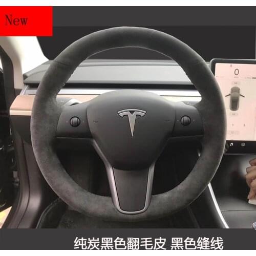 High-quality DIY Hand Sewn Black Suede Steering Wheel Cover for Tesla 3 Model 3 Model S Model X Car Accessories