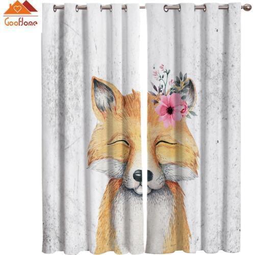 Lovely Fox Watercolorflowers Animals Window Curtains Living Room Outdoor Fabric Drapes Curtain Home Decor