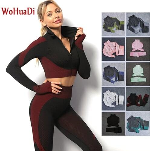 WOHUADI 2-Piece Set Women Clothes Sportswear Yoga Sets Female Gym Wear Suit Fitness Sports Zipper Shirt/Bra/High Waist Leggings