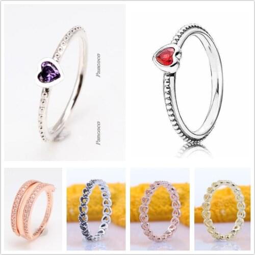 Original 925 Sterling Silver Ring Openwork Vintage Linked Love Heart Rings For Women Wedding Party Gift Pandora Jewelry