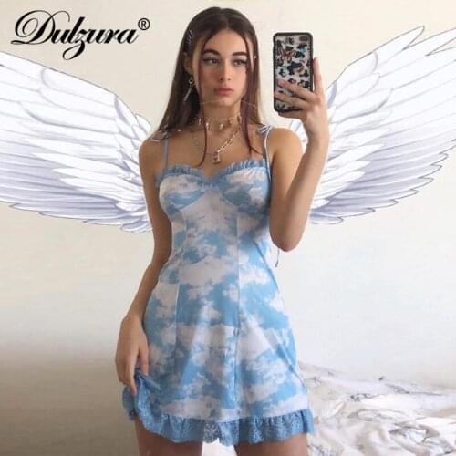 Dulzura 2019 summer women dress lace mesh sexy bandage wooden ear elegant festival party dress clothes vestidos backless strap