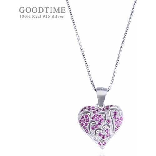 Fashion Women Pure 925 Sterling Silver Necklace Love Zircon Pendant Heart Rose Gold Color Necklaces Chain Jewelry Accessory