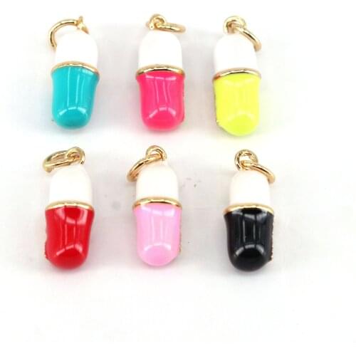 10Pcs,Pill Shape Multicolor Enamel Charm Gold Filled For DIY Fashion Jewelry Bracelet Earring or Necklace
