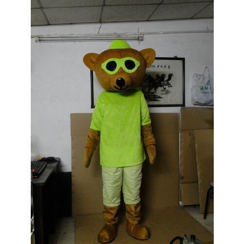 2019 Endearing Brown Bear Mascot Costume With Green Glasses Protruding White Face Black Small Nose Adult Size Dress