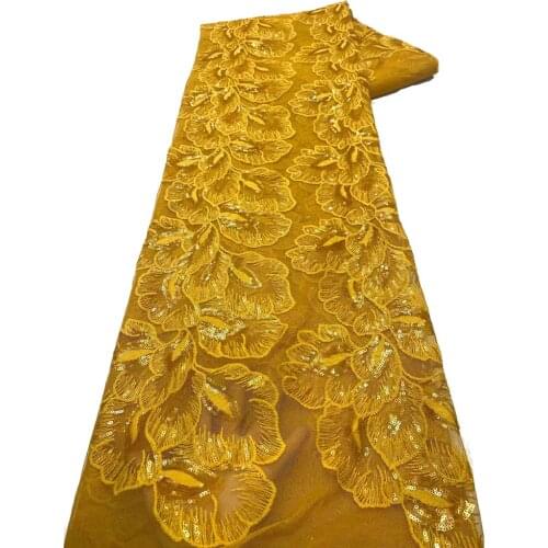 Gold African sequins lace fabric 2019 high quality french tulle lace sequence glitter Swiss guipure bridal Nigerian lace fabrics