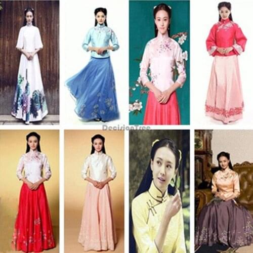 2021 multicolor tv costumes chinese style cheongsam stage costumes oriental national ancient cosplay clothes qipao collar