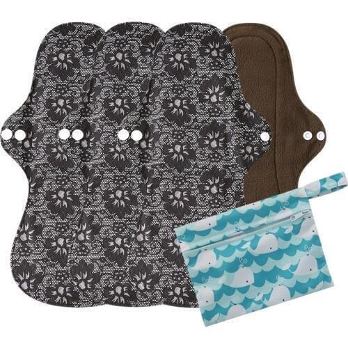 4Pcs Reusable Pads +1 Bag bamboo charcoal Sanitary Pads Regular Flow pads Reusable Health Menstrual Cloth Pads Dropshipping