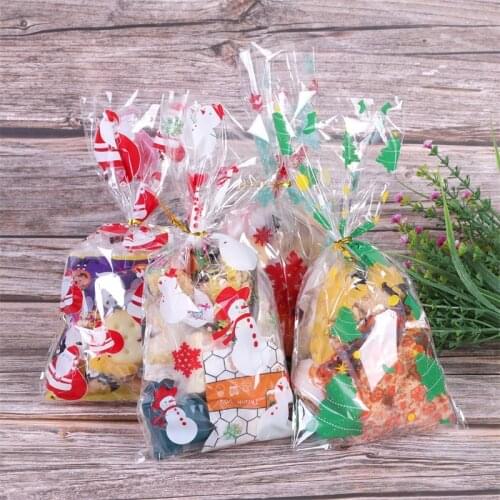 50/100Pcs New Year 2022 Christmas Cookie Candy Package Gifts Bag DIY Self Adhesive OPP Bags for Xmas Home Party Packing Decor