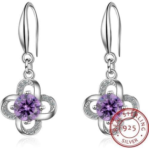 925 Sterling Silver Earrings Zirconia Lucky Leaves Eternal Love Twist Clover Earrings For Women S-E887