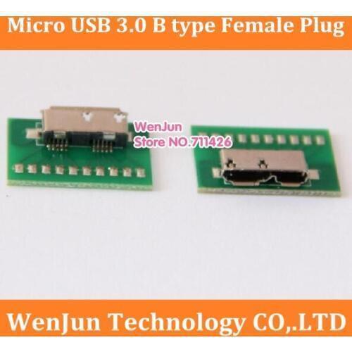 Free Shipping Micro USB3.0 B type female connector with PCB plate, test mother head Micro USB 3.0 plug