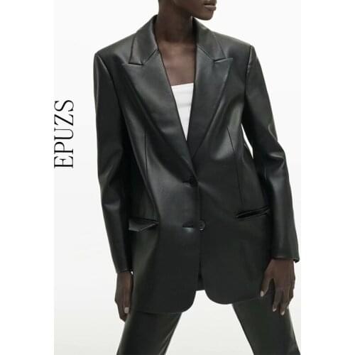 ZA women 2020 elegant PU blazer women casual long sleeve single button office suit jacket winter spring ladies korean blazer
