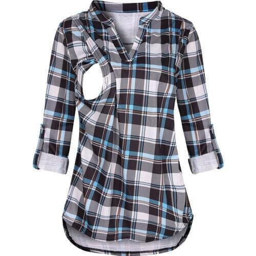 New Women Maternity Tops Long Sleeve Plaid Print Nursing Tops Blouse Breastfeeding Maternity Clothes camisa embarazada