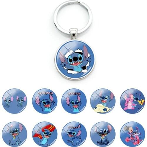 Disney Lilo & Stitch Creative Keychain Glass Dome Cabochon Pendant Keychain Unisex Gifts for Baby Girls Boys High Quality DSN413