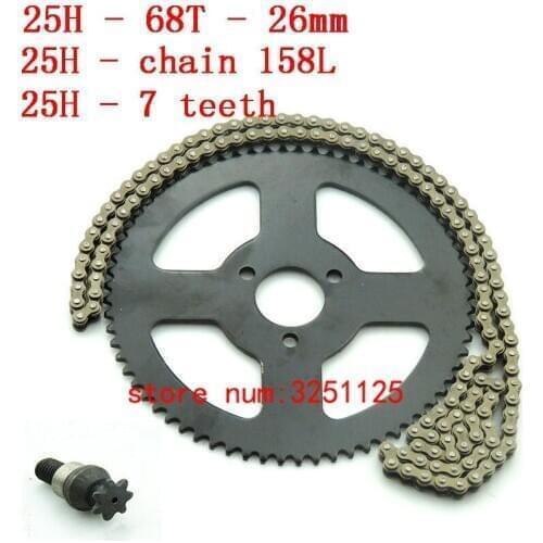 Chain 25H 158 Links with 68T tooth rear sprocket 7T pinion For 47cc 49cc ATV Quad Mini Dirt Pocket Bikes Minimoto Motorcycle