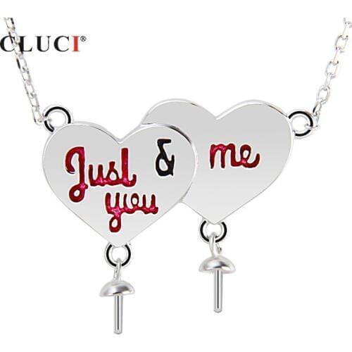 CLUCI JUST YOU AND ME 925 Sterling Silver Women Valentine Gift Jewelry Love Heart Pendant Necklace with Adjustable Chain SN033SB