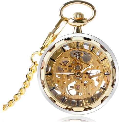 Golden Skeleton Mechanical Pocket Watch Vintage Hand Winding Luxury Men Women Gift New Arrival Montre Gousset Accessory Clock